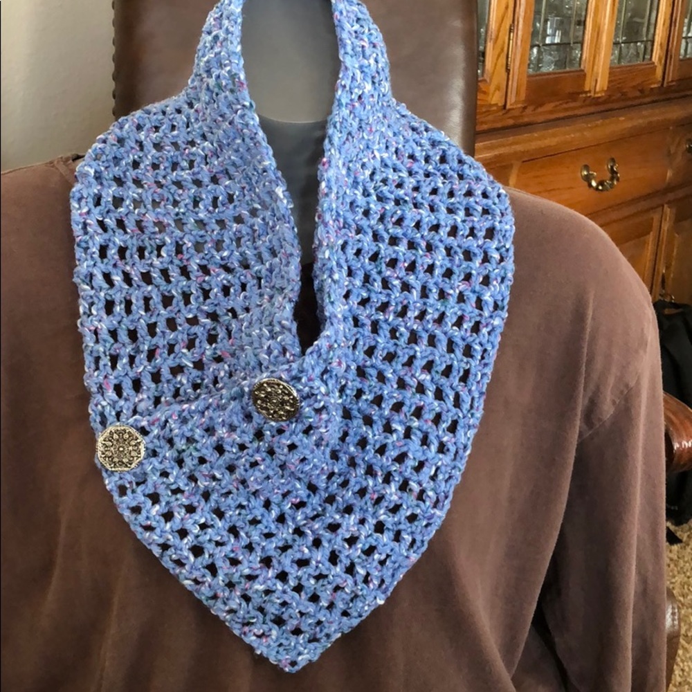 Lady’s cowl button neck warmer scarf light blue